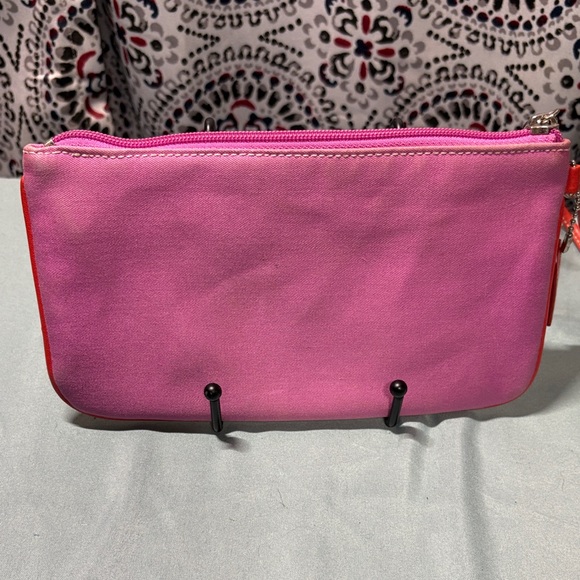 Coach Fab Field Pink Canvas Orange Leather Buckle Pockets Wristlet Vintage GUC - Picture 4 of 10